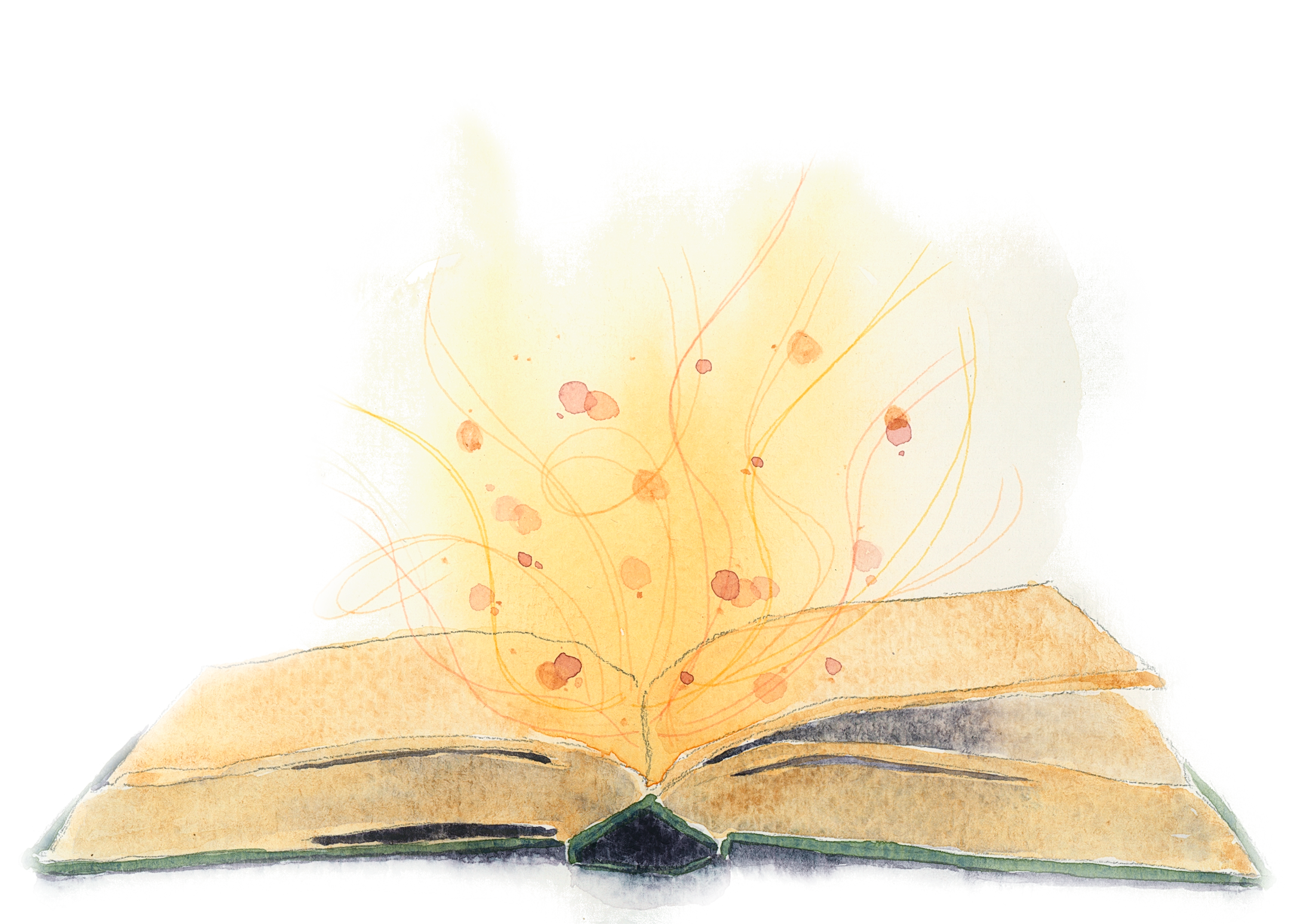 An open book with watercolor magic pouring out of its pages